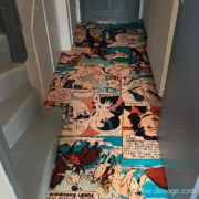 Sol en lino personnalisé avec impression de planches de bande dessinée pour l'agence RevolutionR.