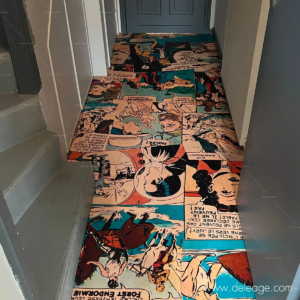 Sol en lino personnalisé avec impression de planches de bande dessinée pour l'agence RevolutionR.